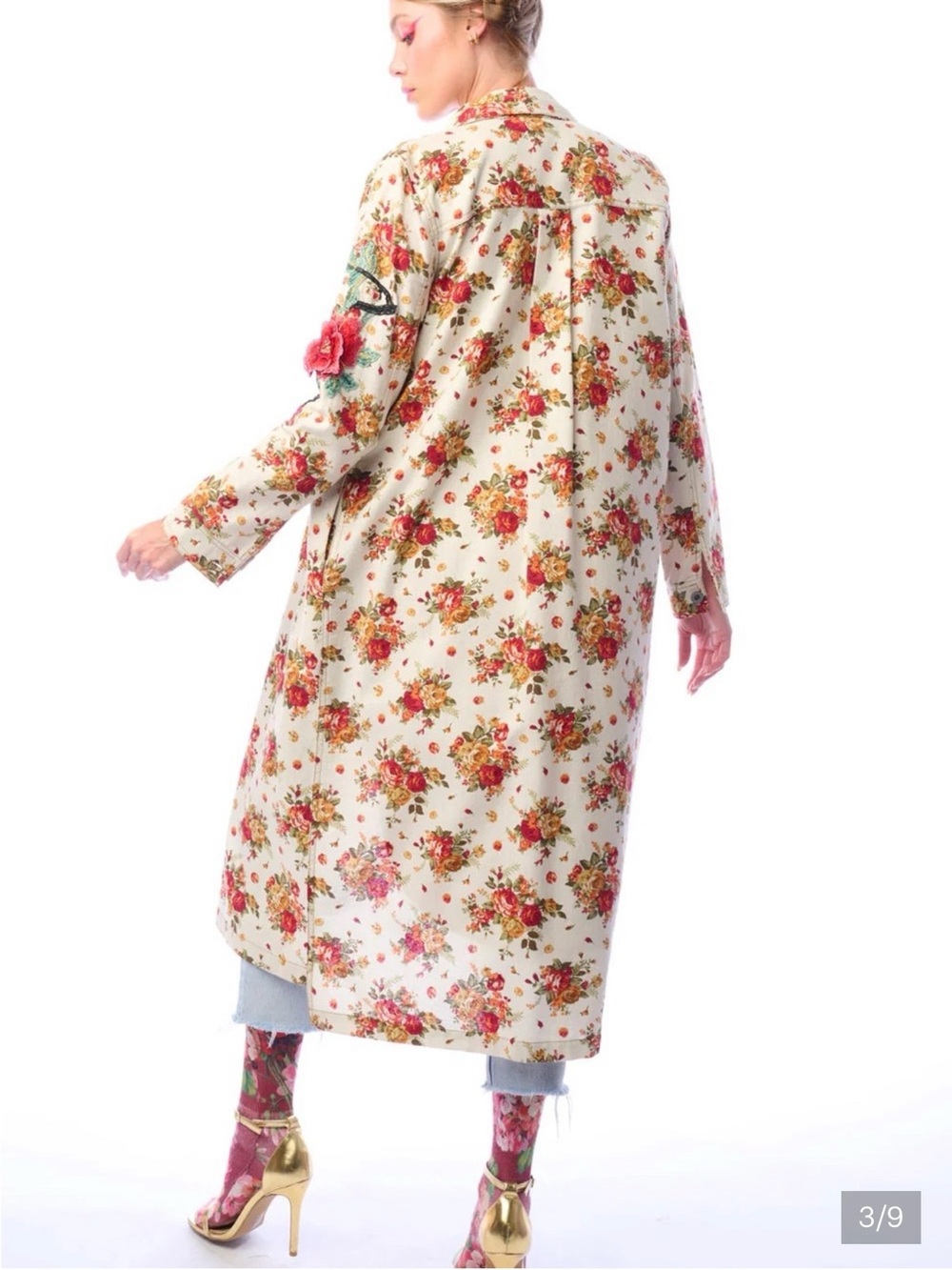 Aratta Cara Delvigne Coat-Floral Quilted Duster Coat / Jacket - Picture 5 of 10